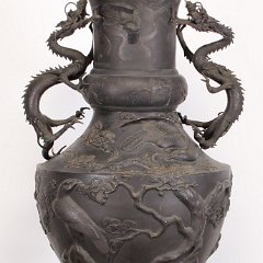 SOLD 8710 Monumental Meiji Bronze Dragon Vase