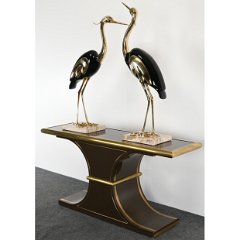 SOLD 8815 Pair of Italian Antonio Pavia Style Brass and Black Lacquer Italian Egrets