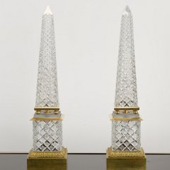 SOLD 8816 Baccarat Style Pair Cut Crystal Obelisks