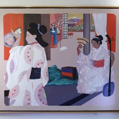 SOLD Oscar D'Amico Painting  of Chinese Figure  White Cat