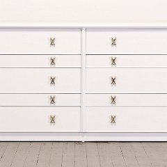 SOLD Paul Frankl White Dresser with Brass Pulls
