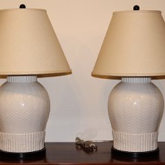 SOLD Chapman White Basketweave Porcelain Lamps
