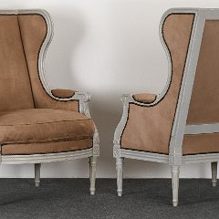 SOLD 8784 Louis XVI Style Pair of French Wing Chairs