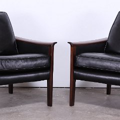 SOLD Danish Rosewood Black Leather Chairs Pair