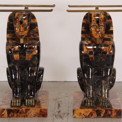 SOLD  Maitland Smith Tessellated Stone Sphinx Side Tables