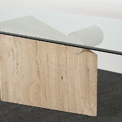 SOLD 8802 Travertine Wedge and Column Glass Top Dining Table