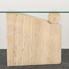 SOLD 8803 Travertine Wedge and Column Top Console Table