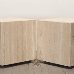 SOLD Travertine Marble Pair Side Tables